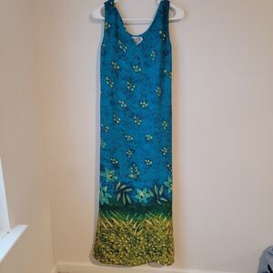 Vintage Maxi Dress Size 6 Floral Tropical Blue Green Vacation